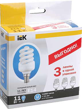 Лампа энергосберегающая КЛЛ 15Вт Е27 2700К спираль (промопак 3шт) IEK