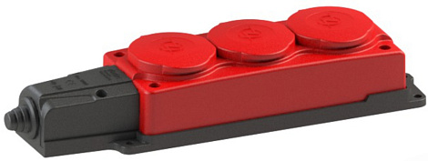 Колодка 3-гн. с з/к с крышкой 16А IP54 (каучук) 250В красный Ne-ad