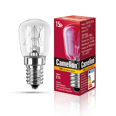 Лампа накаливания Е14 15Вт 220В для холодильников и швейных машин Camelion