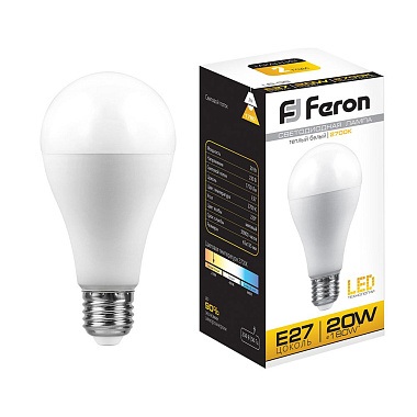 Лампа светодиодная Е27  20Вт 2700К 230В шар LB-98 Feron