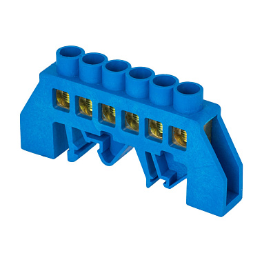 Шина "0" N (6x9мм) 6 отв. латунь синий комбинированный DIN-изолятор EKF
