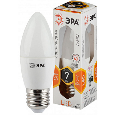 Лампа светодиодная Е27   7Вт 2700К 170-265В свеча тепл. белый свет ЭРА Б0028479