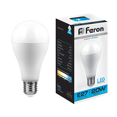 Лампа светодиодная Е27  20Вт 6400К 230В шар LB-98 Feron