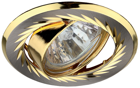 Светильник ЭРА встр литой пов. с гравировкой по кругу MR16 12V/220V 50W сатин никель/золото C0043674