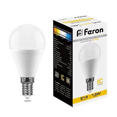 Лампа светодиодная Е14 13Вт 2700К 230В шарик LB-950 Feron