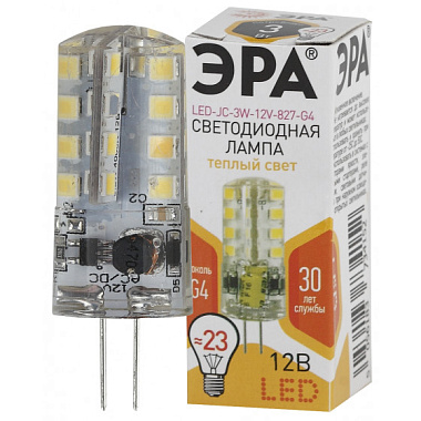 Лампа светодиодная G4 3Вт 2700К 12В капсула тепл. белый свет ЭРА Б0033193