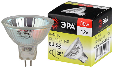 Лампа галогенная ЭРА GU5.3 50 Вт софит теплый белый свет C0027358
