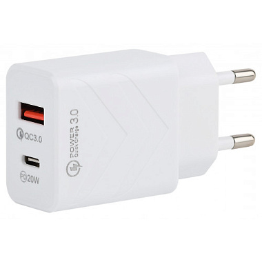 Сетевое зарядное устройство Intro CC290 USB + Type-C быстрая зарядка QC 3.0 + PD 20W белая Б0056121
