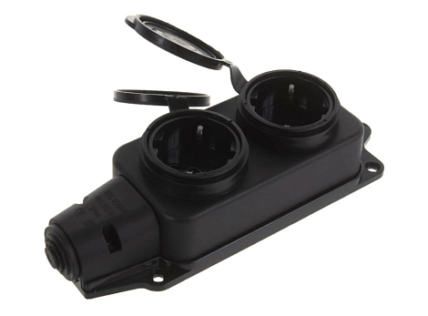 Колодка 2-гн. с з/к с крышкой 16А IP44 (каучук) 250В Agis Profile