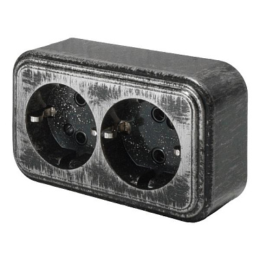 Розетка с заземлением 2 ОП 16А БелТИЗ Элект Викинг черный под серебро