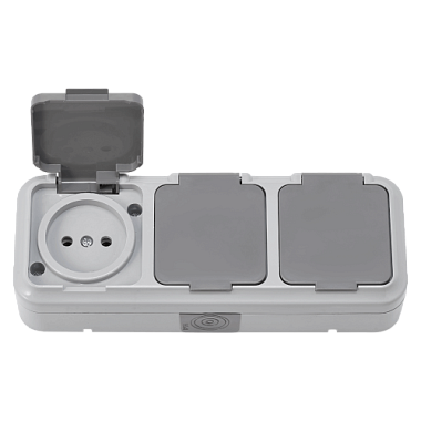 Розетка 3 ОП IP54 16А с крышкой Bylectrica Пралеска Аква серый