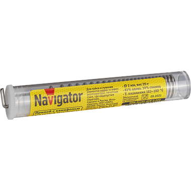 Припой с канифолью ПОС-61, колба, 2 мм, 16 гр Navigator 93 107
