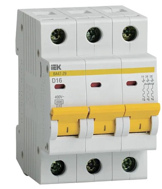 Автоматический выключатель 3P  16А (D) 4,5kA ВА 47-29 IEK
