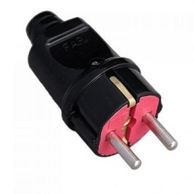 Вилка прямая с/з черная 16А 250В F999B FAR