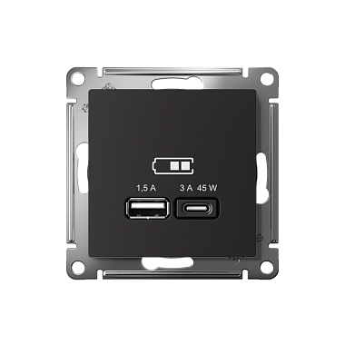 Розетка 1 СП USB A+тип-С 45W высокоскор.заряд QC,PD механизм SE AtlasDesign карбон