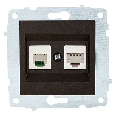 Розетка 1 СП комп. RJ45 кат.6 + телеф.RJ11 механизм Ovivo черный металлик