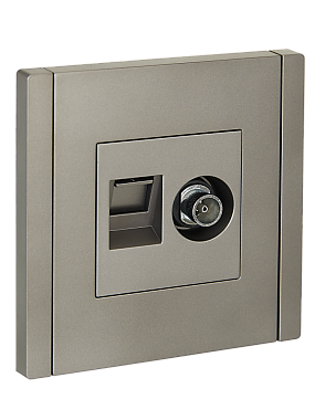 Розетка 1 СП TV+комп.RJ45 кат.6 IEK FP537 Forte&Piano сталь