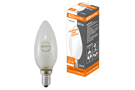 Лампа накаливания Е14 60Вт 230В свеча матовая TDM