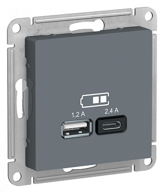 Розетка 1 СП USB А+С 2,4А (2х1,2А) 5В механизм SE AtlasDesign грифель