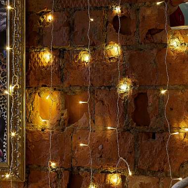 Занавес светодиодный с эфф. мерцания, 3х2м. 264 светодиода. Теплый белый свет. Провод прозрачный. TM Uniel