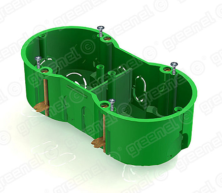 Подрозетник 2-местный в г/к 141х70х45мм (с винтами) метал.лапки Greenel зеленый