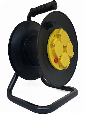 Катушка для удлинителя D265мм без провода пластиковая на метал. стойке (4 розетки с заземлением) коробка