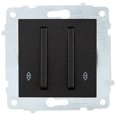 Выключатель 2 СП 10А проходной узкая клавиша механизм Ovivo черный металлик