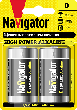 Элемент питания (D) щелочной LR20 Alkaline 1,5V 2BL Navigator 94 755