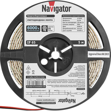Лента светодиодная 3528  9,6Вт IP65 12V дневной белый 6000К Navigator 71 765
