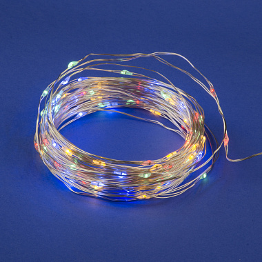 Гирлянда светодиодная на бат. 3AA (не в/к) «Роса» 10м 100 светодиод. разноцв. свет провод медный TM Uniel