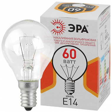 Лампа накаливания Е14 60Вт 230В шар прозр. цвет. упаковка P45 ЭРА Б0039138