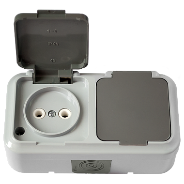 Розетка 2 ОП IP54 16А с крышкой Bylectrica Пралеска Аква серый