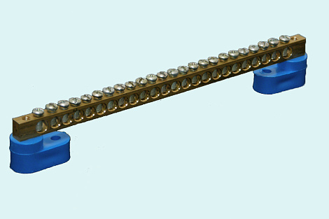 Шина N "ноль" на 2-х изоляторах "Стойка" синий 6х9мм 14 групп латунь П.К."ЭБК"