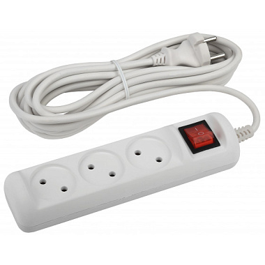 Удлинитель 3* 5 м c выкл. ПВС 2x1мм2 10А ЭРА Б0044051