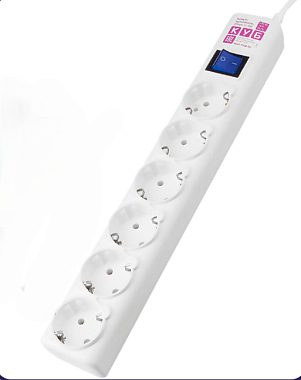 Сетевой фильтр 6*1,9м (16А/3,5кВт) с выключателем, с заземлением ПВС 3х1,0мм² Power Cube белый