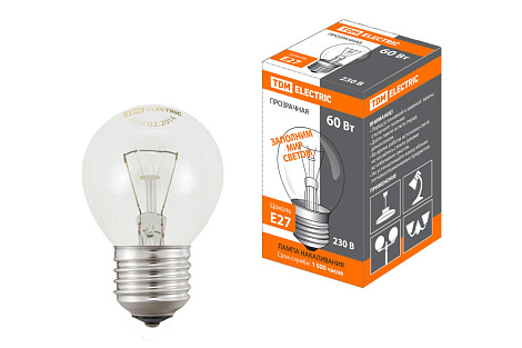 Лампа накаливания Е27 60Вт 230В шар прозр. TDM