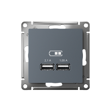 Розетка 1 СП USB А+А 2,1А (2х1,05А) 5В механизм SE AtlasDesign грифель