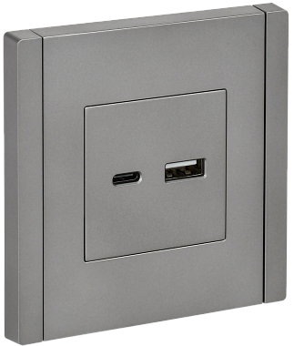 Розетка 1 СП USB A+тип-С 18W IEK FP551 Forte&Piano сталь