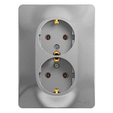 Розетка с заземлением 2 СП 16А SE Glossa алюминий