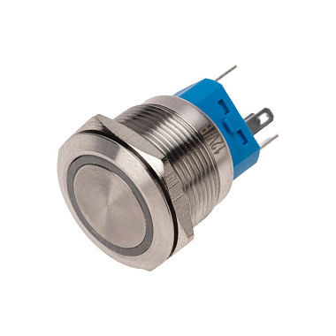 Кнопка антивандальная ø22 12В Б/Фикс (5с) OFF-(ON) / ON-(OFF) подсв/синяя Rexant
