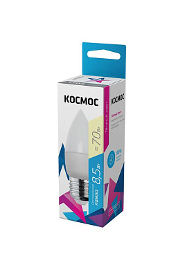Лампа светодиодная Е27   8,5Вт 3000К 220В свеча CN Космос