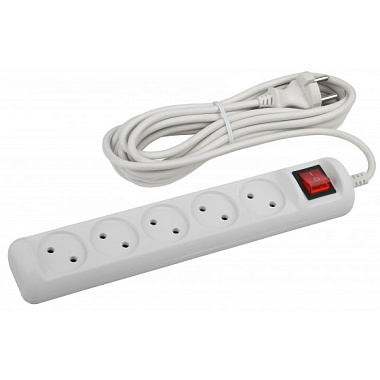 Удлинитель 5* 5 м c выкл. ПВС 2x1мм2 10А ЭРА Б0044057