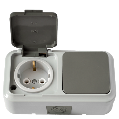 Блок ОП (1кл. + 1роз.с з/к) IP54 Bylectrica Пралеска Аква серый