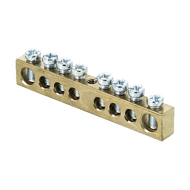 Шина PEN "ноль-земля" (6x9мм)  8 отв. латунь крепеж по центру розн. стикер EKF