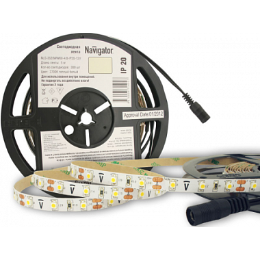 Лента светодиодная 3528  4,8Вт IP20 12V теплый белый 3000К Navigator 71 402