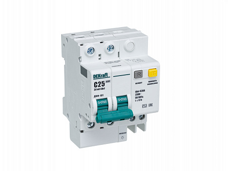 Диф. автомат 2P 25A  30мА тип АC х-ка C 4,5кА ДИФ-101 DEKraft