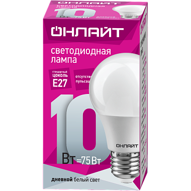Лампа светодиодная Е27  10Вт 6500К 220-240В груша ОНЛАЙТ 61 140