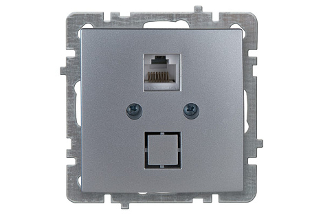 Розетка 1 СП комп. RJ45 кат.5е механизм Nilson Touran/Alegra Metallic серебро