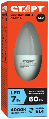 Лампа светодиодная Е14  7Вт 4000К свеча СТАРТ ECO