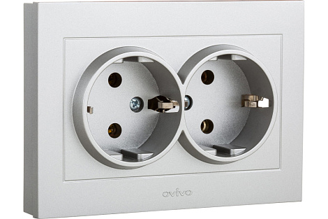 Розетка с заземлением 2 СП 16А Ovivo Mina серебро